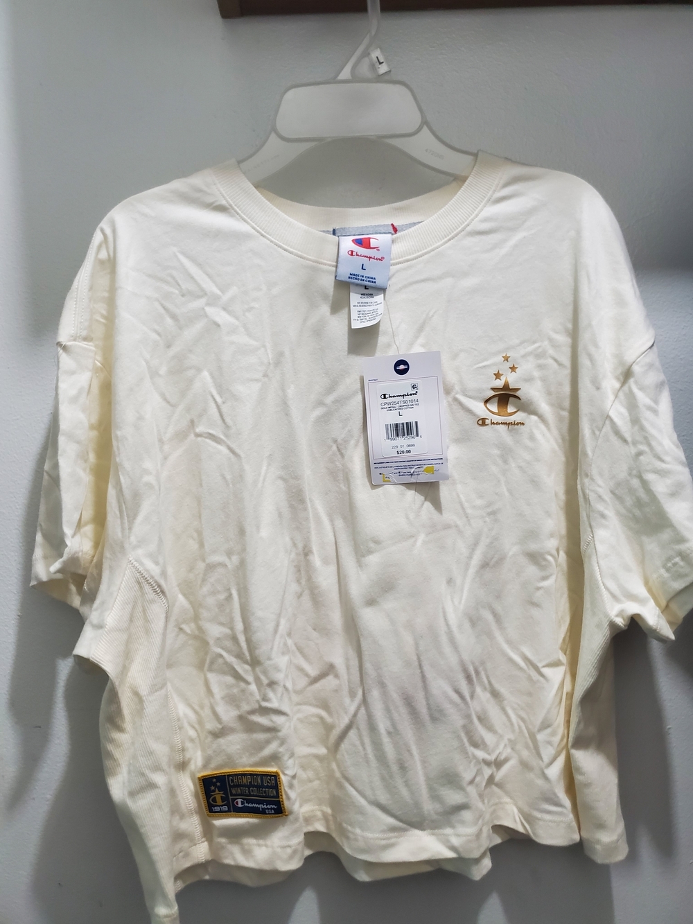 Champion Cream Short Sleeve Tee with Gold Logo